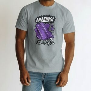 Champion Men’s Light Gray Short-Sleeve Tee with Purple Pop Graphic. Sz XL